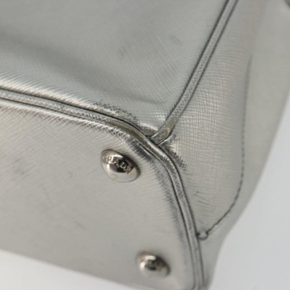 PRADA Galleria Hand Bag Safiano Leather 2way Silver Auth 190490A