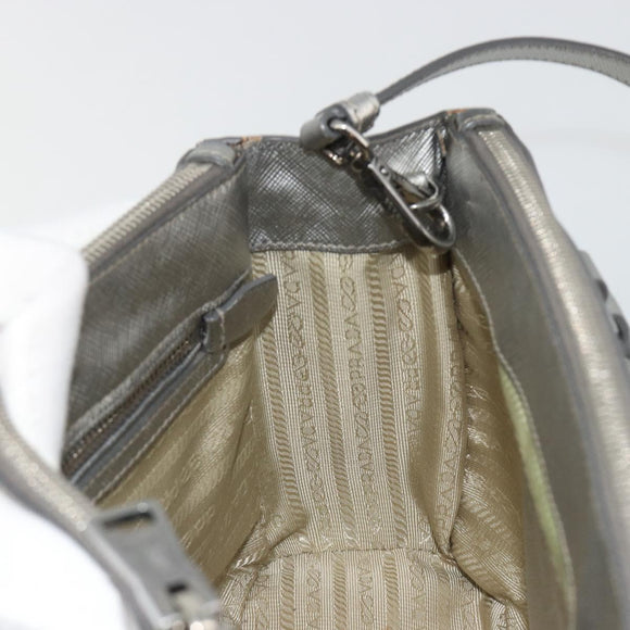 PRADA Galleria Hand Bag Safiano Leather 2way Silver Auth 190490A