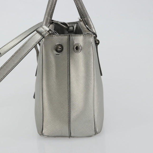 PRADA Galleria Hand Bag Safiano Leather 2way Silver Auth 190490A