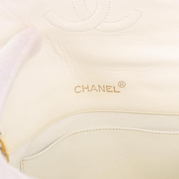 CHANEL Matelasse Chain Shoulder Bag Lamb Skin White Gold CC Auth 190491