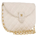 CHANEL Matelasse Chain Shoulder Bag Lamb Skin White Gold CC Auth 190491-1