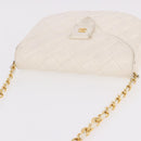CHANEL Matelasse Chain Shoulder Bag Lamb Skin White Gold CC Auth 190491-6