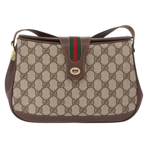 GUCCI GG Supreme Web Sherry Line Bag PVC Beige Gold 116 02 076 Auth 190492