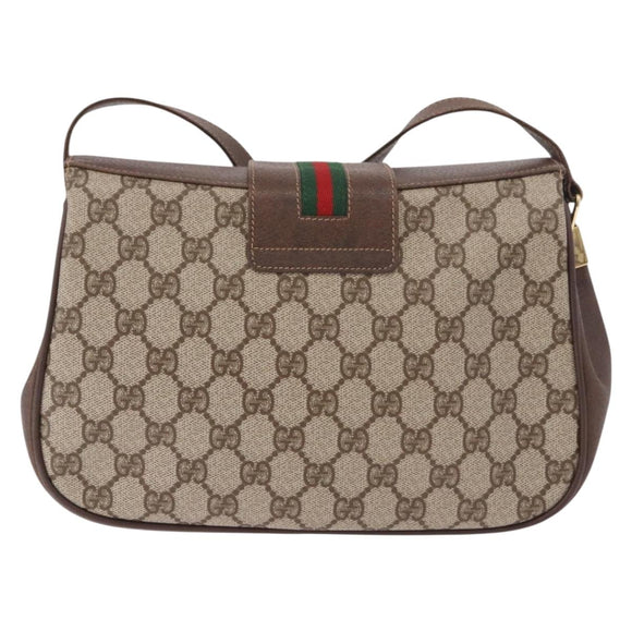GUCCI GG Supreme Web Sherry Line Bag PVC Beige Gold 116 02 076 Auth 190492