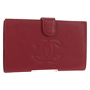 CHANEL COCO Mark Long Wallet Caviar Skin Red Gold CC Auth 190496M-1