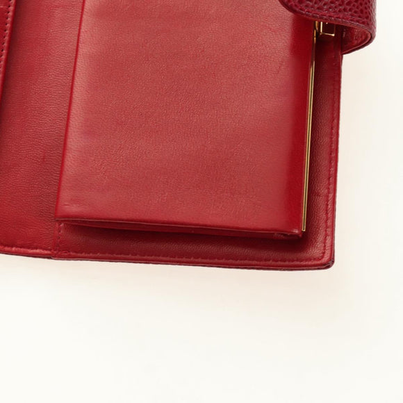 CHANEL COCO Mark Long Wallet Caviar Skin Red Gold CC Auth 190496M