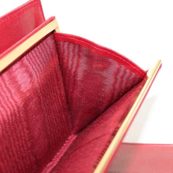 CHANEL COCO Mark Long Wallet Caviar Skin Red Gold CC Auth 190496M