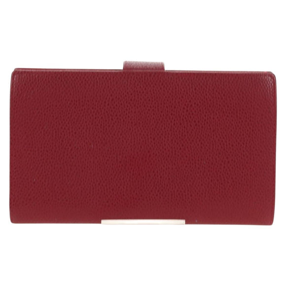 CHANEL COCO Mark Long Wallet Caviar Skin Red Gold CC Auth 190496M