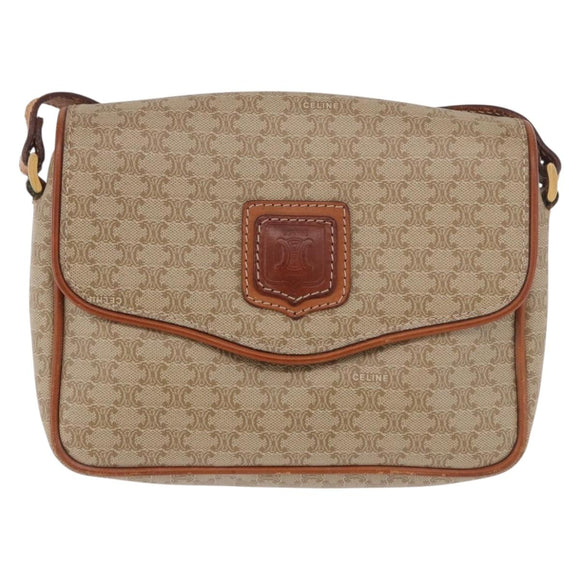 CELINE Macadam Canvas Shoulder Bag PVC Beige Gold Auth 190500