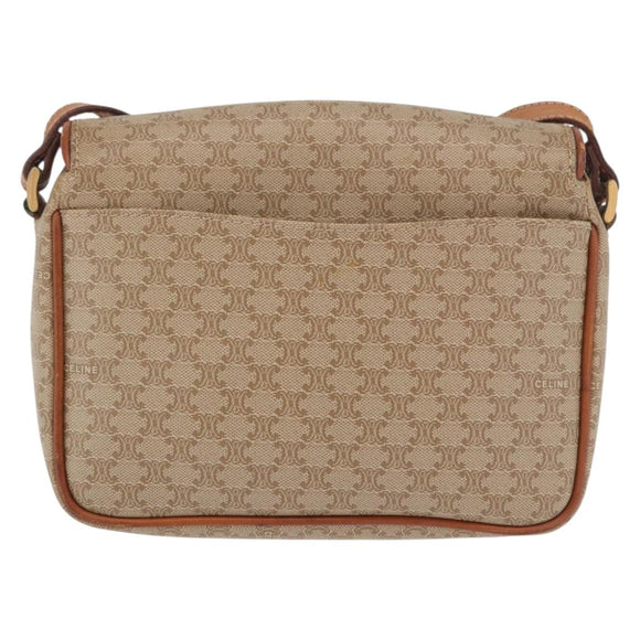 CELINE Macadam Canvas Shoulder Bag PVC Beige Gold Auth 190500
