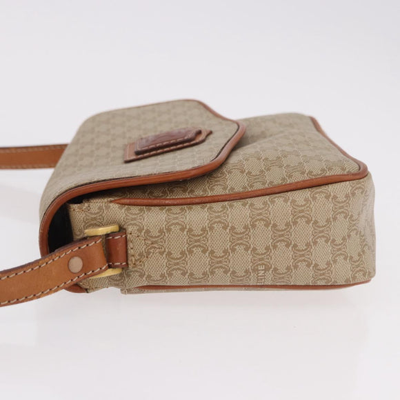CELINE Macadam Canvas Shoulder Bag PVC Beige Gold Auth 190500