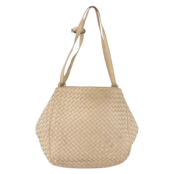 BOTTEGA VENETA INTRECCIATO Shoulder Bag Leather Ivory Gold Auth 190502