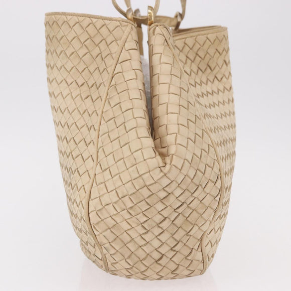 BOTTEGA VENETA INTRECCIATO Shoulder Bag Leather Ivory Gold Auth 190502