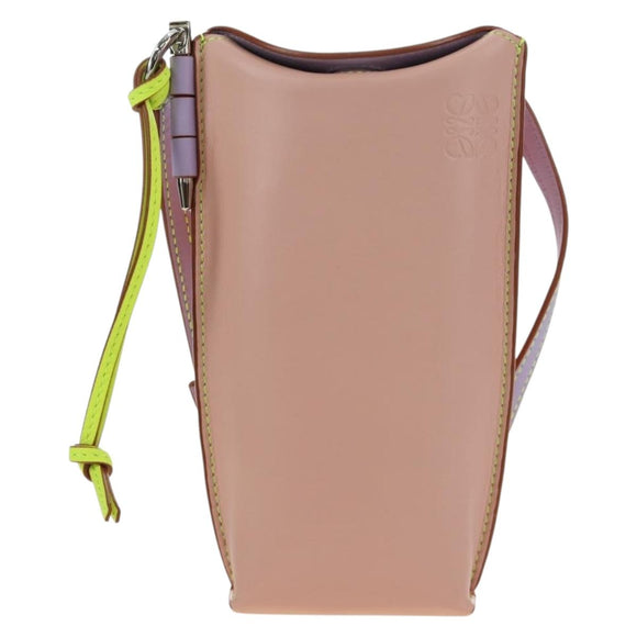LOEWE Gate Bag Phone Holder Shoulder Bag Leather Pink Silver Auth 190506M