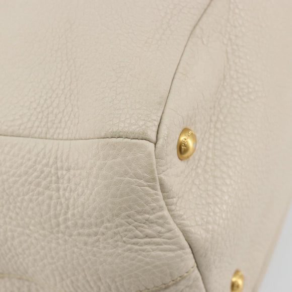 PRADA Hand Bag Vittero Dino Leather 2way White Gold Auth 190508A