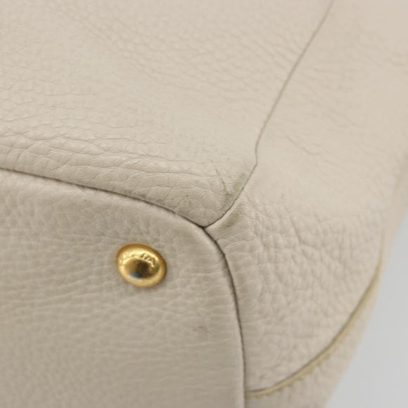 PRADA Hand Bag Vittero Dino Leather 2way White Gold Auth 190508A