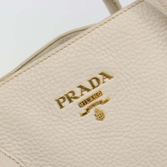 PRADA Hand Bag Vittero Dino Leather 2way White Gold Auth 190508A