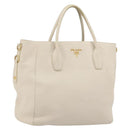 PRADA Hand Bag Vittero Dino Leather 2way White Gold Auth 190508A-1