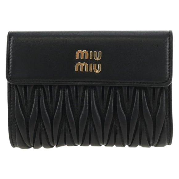 Miu Miu Matelasse Wallet Leather Black Gold Auth 190514M