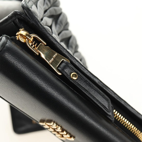 Miu Miu Matelasse Wallet Leather Black Gold Auth 190514M