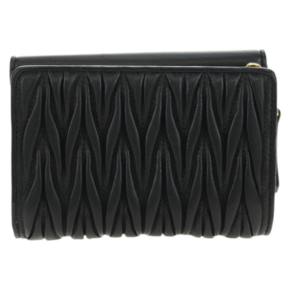 Miu Miu Matelasse Wallet Leather Black Gold Auth 190514M
