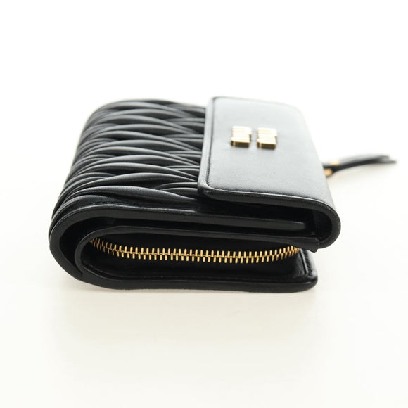 Miu Miu Matelasse Wallet Leather Black Gold Auth 190514M