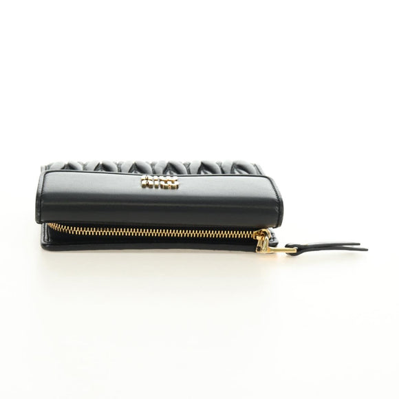 Miu Miu Matelasse Wallet Leather Black Gold Auth 190514M