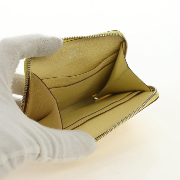 HERMES Coin Purse Taurillon Clemence Leather Yellow Auth 190522M