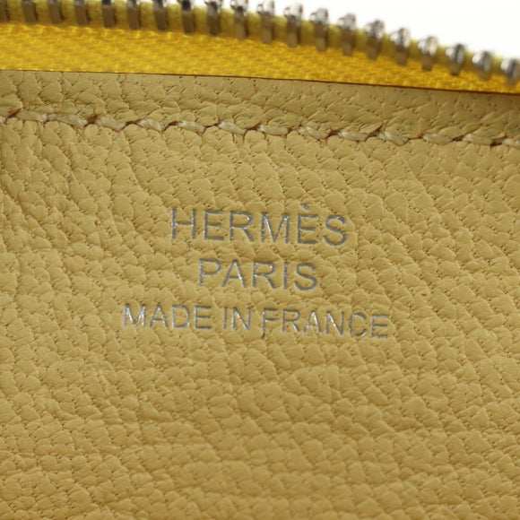HERMES Coin Purse Taurillon Clemence Leather Yellow Auth 190522M
