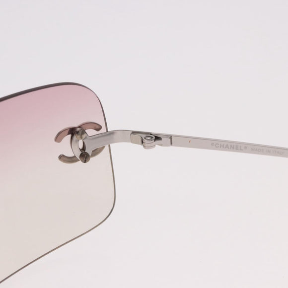 CHANEL COCO Mark Rimless Sunglasses Metal Purple Silver CC Auth 190524M