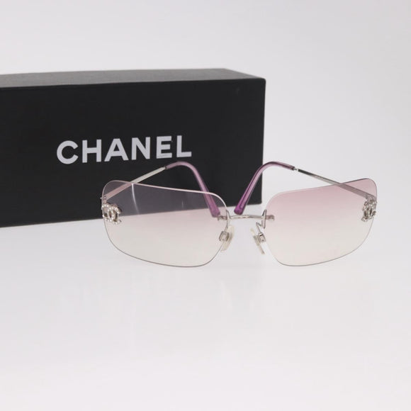 CHANEL COCO Mark Rimless Sunglasses Metal Purple Silver CC Auth 190524M