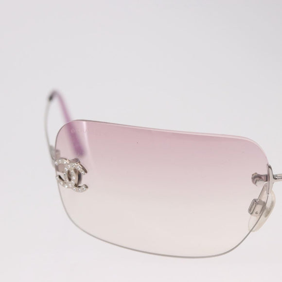 CHANEL COCO Mark Rimless Sunglasses Metal Purple Silver CC Auth 190524M