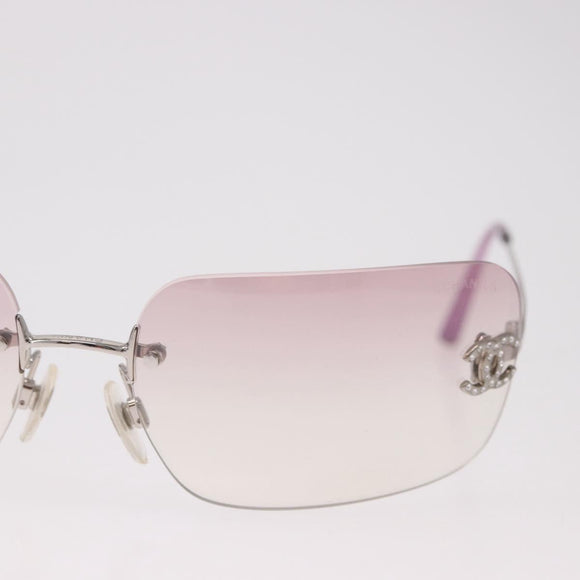 CHANEL COCO Mark Rimless Sunglasses Metal Purple Silver CC Auth 190524M