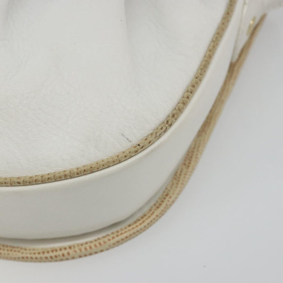 CELINE Horse Carriage Shoulder Bag Leather White Gold Auth 190525A