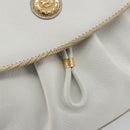 CELINE Horse Carriage Shoulder Bag Leather White Gold Auth 190525A-19
