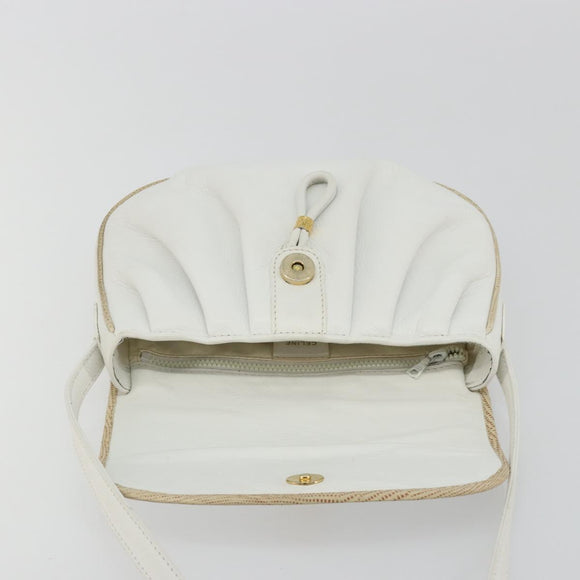CELINE Horse Carriage Shoulder Bag Leather White Gold Auth 190525A