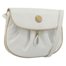 CELINE Horse Carriage Shoulder Bag Leather White Gold Auth 190525A-1
