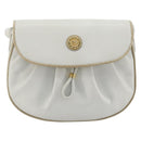 CELINE Horse Carriage Shoulder Bag Leather White Gold Auth 190525A-13