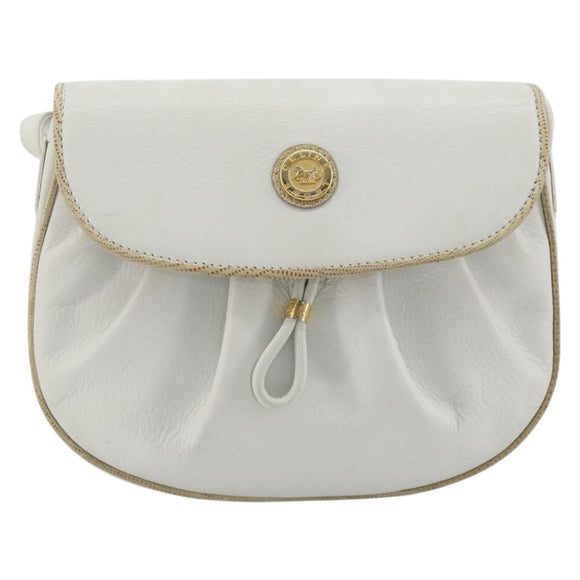 CELINE Horse Carriage Shoulder Bag Leather White Gold Auth 190525A