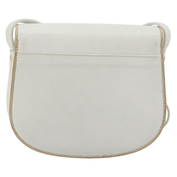 CELINE Horse Carriage Shoulder Bag Leather White Gold Auth 190525A