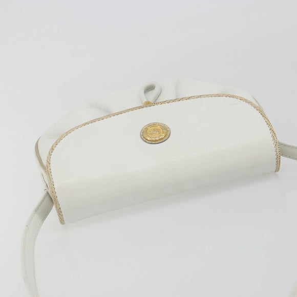 CELINE Horse Carriage Shoulder Bag Leather White Gold Auth 190525A