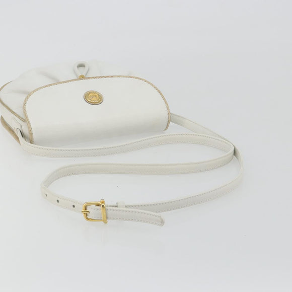 CELINE Horse Carriage Shoulder Bag Leather White Gold Auth 190525A