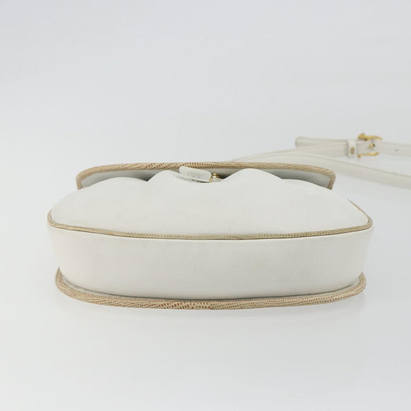 CELINE Horse Carriage Shoulder Bag Leather White Gold Auth 190525A