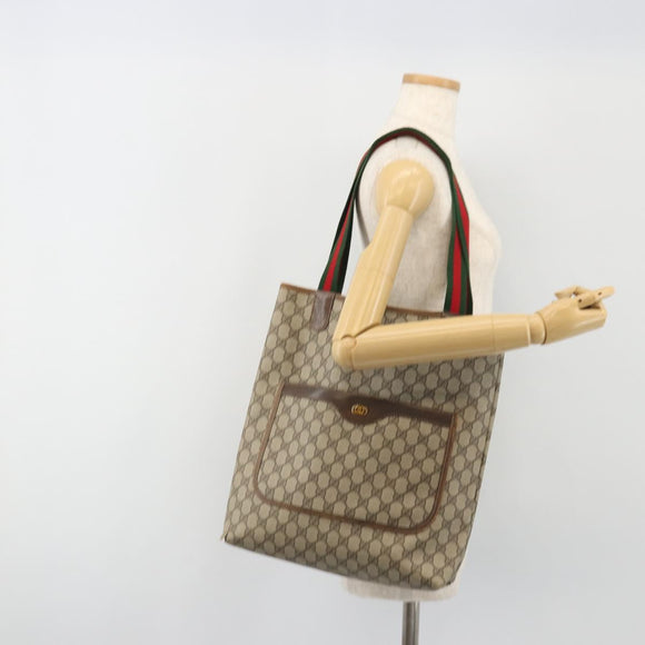 GUCCI GG Supreme Web Sherry Line Tote Bag PVC Beige Gold 39 002 4487 Auth 190532