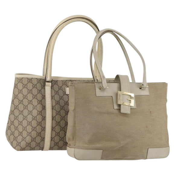 GUCCI GG Canvas GG Supreme Tote Bag PVC 2 Set Beige Auth 190536