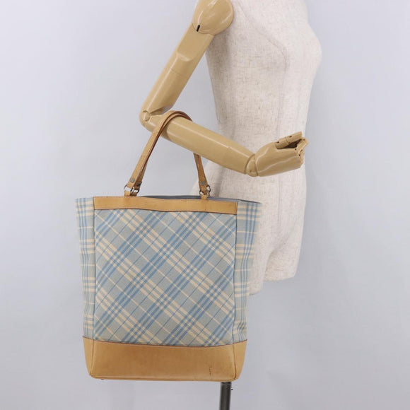 BURBERRY Nova Check Tote Bag Canvas Light Blue Beige Auth 190551