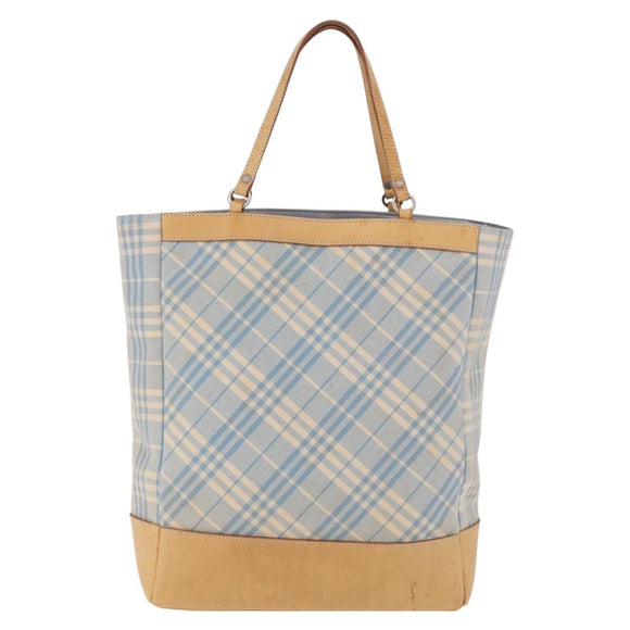 BURBERRY Nova Check Tote Bag Canvas Light Blue Beige Auth 190551
