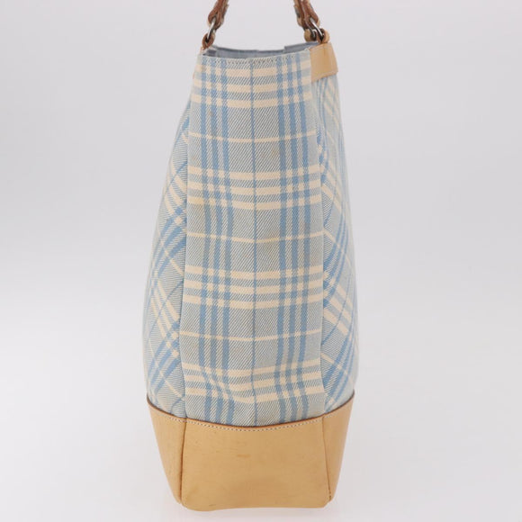 BURBERRY Nova Check Tote Bag Canvas Light Blue Beige Auth 190551