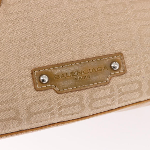 BALENCIAGA Boston Bag Canvas Beige Silver Auth 190552