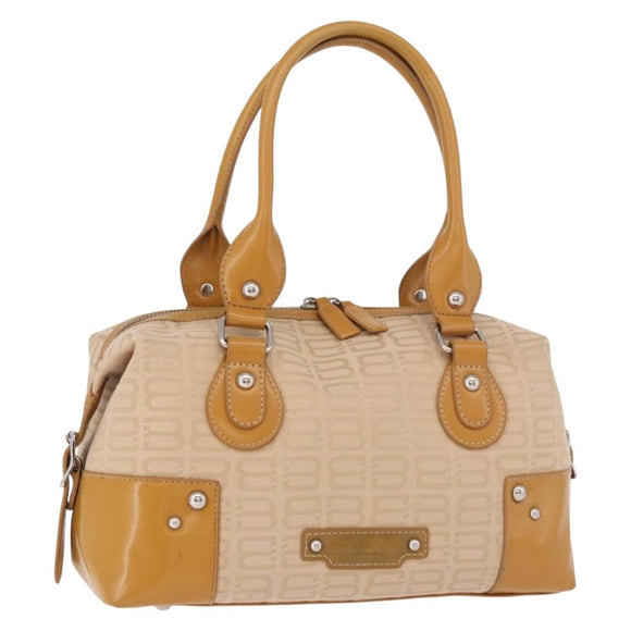 BALENCIAGA Boston Bag Canvas Beige Silver Auth 190552